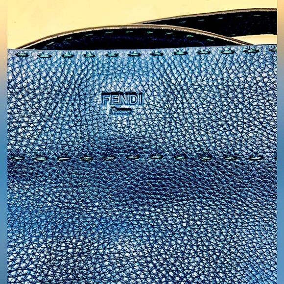 Auth Fendi Cuoio Romano Blue Selleria cLeather 2way Anna Bucket Bag Hobo Shopper - Picture 14 of 16